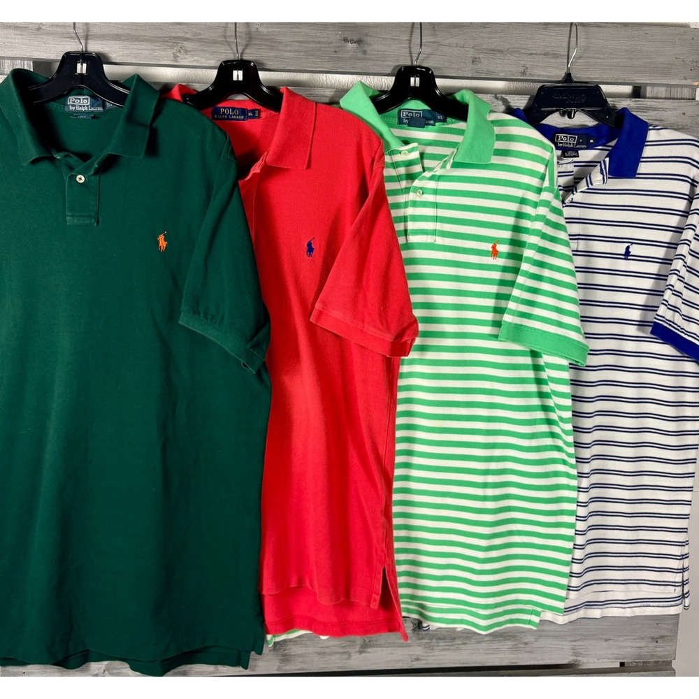 Polo Ralph Lauren Mens XL Polo Shirt Striped/Solid Short Sleeve Cotton Lot of 5